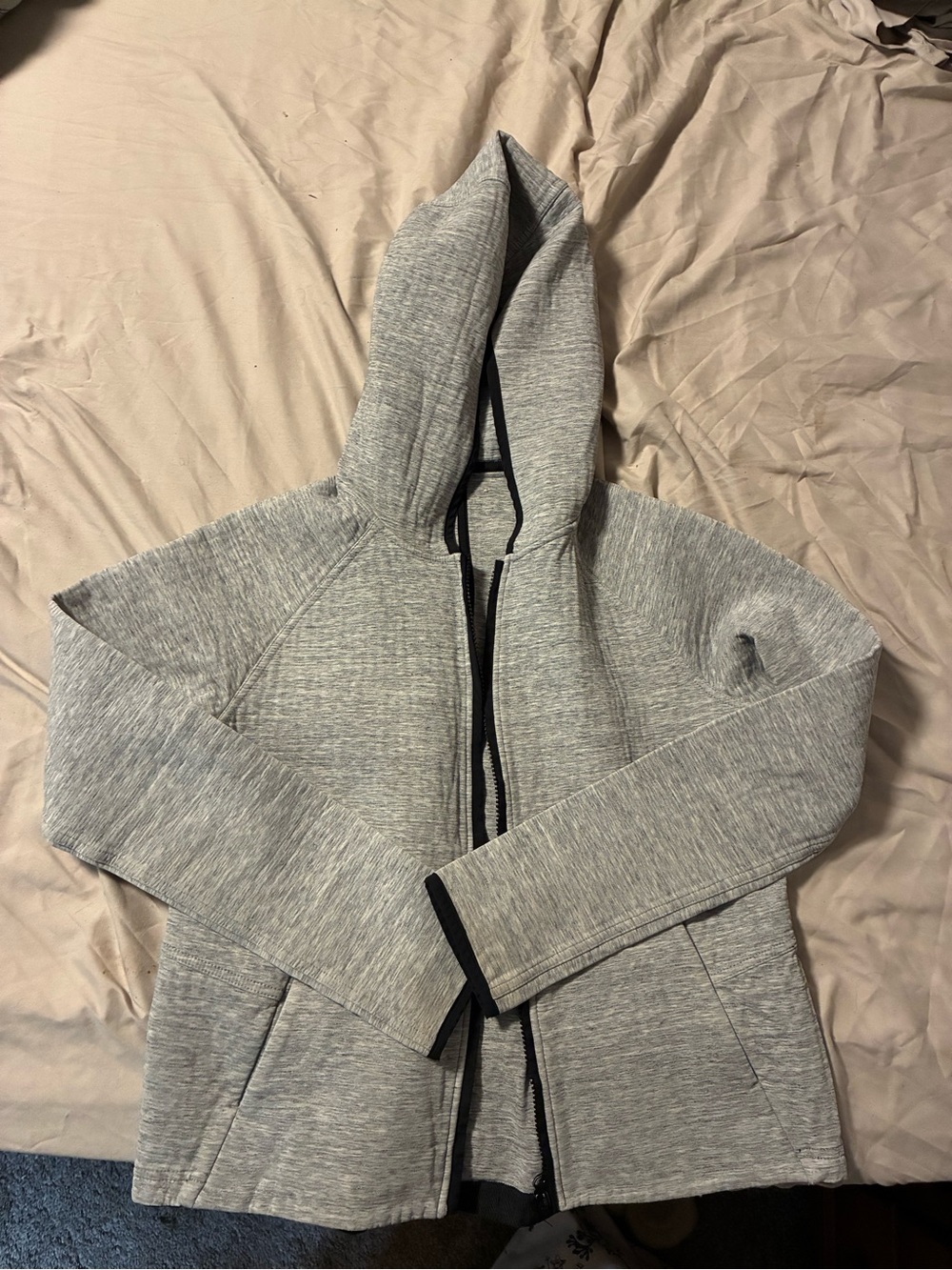 Lulu Lemon Light Gray Hooded Zip Jacket with Black Trim